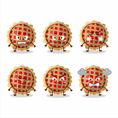 Apple pie cartoon character with various angry expressions