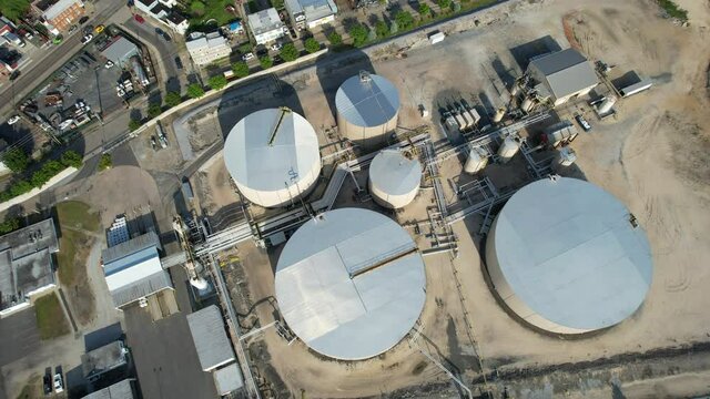 Aerial View of a Riverfront Refinery