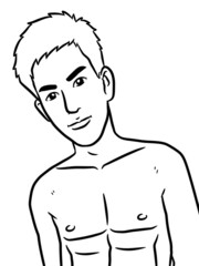 Fototapeta premium black and white of cute man cartoon for coloring