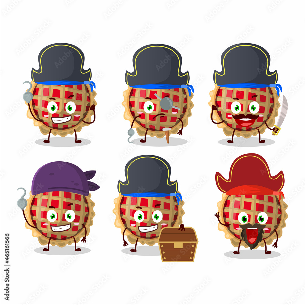 Wall mural cartoon character of apple pie with various pirates emoticons