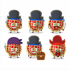 Cartoon character of apple pie with various pirates emoticons