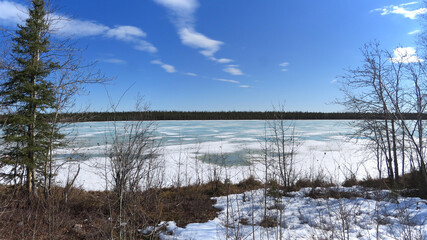 Early winter freezes lakes in tundra of Northwest Territories