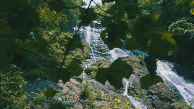 Epic reveal of Amicalola Falls, the largest waterfall in all of Georgia &ndash; towering over the area at 729 feet tall