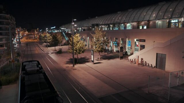 Station saint roch at night, montpellier - france
