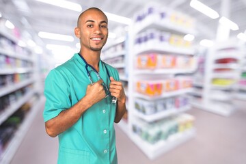 Pharmacy concept, Professional Confident Pharmacist Wearing Lab Coat