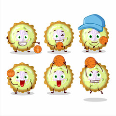 Talented key lime pie cartoon character as a basketball athlete