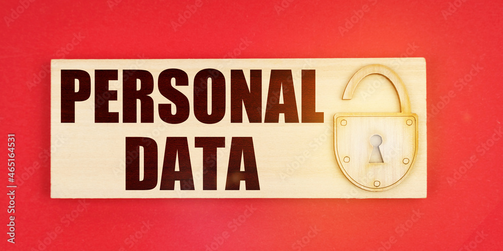 Poster On a red background there is a small plaque on it with a lock and an inscription - Personal data