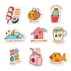 Set of Kawaii Sticker Doodle Set, Fashion Patch Design Collection