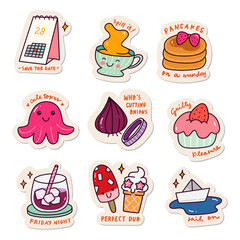 Set of Kawaii Sticker Doodle Set, Fashion Patch Design Collection