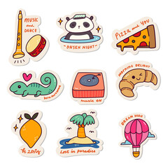 Set of Kawaii Sticker Doodle Set, Fashion Patch Design Collection