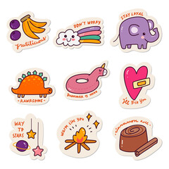 Set of Kawaii Sticker Doodle Set, Fashion Patch Design Collection