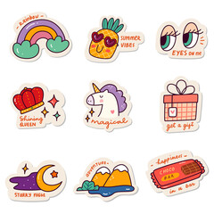 Set of Kawaii Sticker Doodle Set, Fashion Patch Design Collection