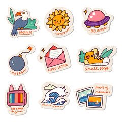Set of Kawaii Sticker Doodle Set, Fashion Patch Design Collection