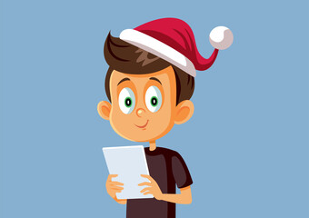 Little Boy Celebrating Christmas Holding a Pc Tablet Vector Cartoon