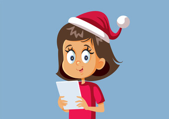 Little Girl Celebrating Christmas Holding a Pc Tablet Vector Cartoon