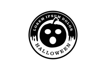 Silhouette of Mysterious Face pumpkin with Shocked Expression Costume logo design for Halloween Game Trick or Treat event