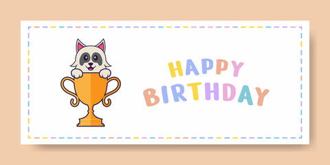 Happy Birthday banner with Cute dog cartoon character. Vector Illustration
