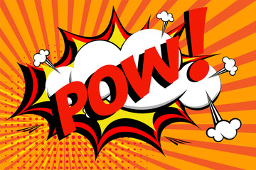 POW Comic explosion lettering Vector cartoon illustration in retro pop art style on halftone background