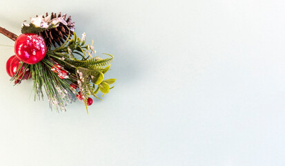 Christmas and New Year's flat lay with copy space and a New Year's toy