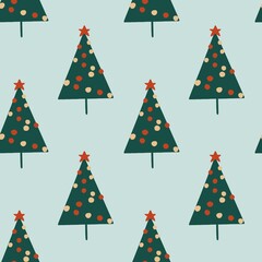 Seamless vector pattern Christmas fir tree with garland