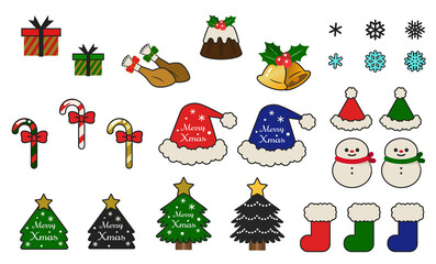 クリスマスのアイコンセット　輪郭、枠線有り
