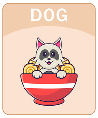 Alphabet flashcard with Cute dog cartoon character.