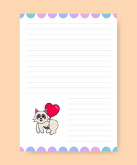 Planner page and to do list with cute dog. Cartoon vector illustration.