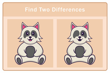 Cute dog cartoon character. Find differences. Educational game for children. Cartoon vector illustration