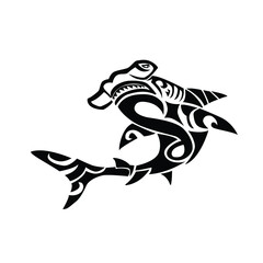 tribal hammerhead shark tattoo - obrazy, fototapety, plakaty