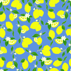 vector seamless pattern lemons and sliced lemons on a pink background. Summer lemon pattern for background, fabric, paper, textile, invitations, web pages.