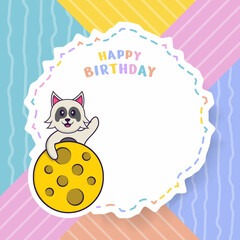 Happy Birthday greeting card with Cute dog cartoon character. Vector Illustration