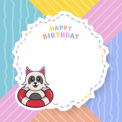 Happy Birthday greeting card with Cute dog cartoon character. Vector Illustration