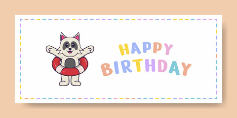 Happy Birthday banner with Cute dog cartoon character. Vector Illustration