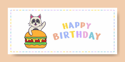 Happy Birthday banner with Cute dog cartoon character. Vector Illustration