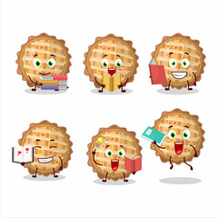 A picture of peach pie cartoon character concept reading an amusing book