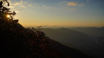 Sunset scenery of Mt. Cheonwang in Miryang, South Korea