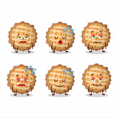 Cartoon character of peach pie with sleepy expression