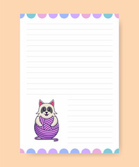 Planner page and to do list with cute dog. Cartoon vector illustration.