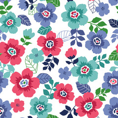 Flower and leaf seamless vector pattern.