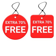 Extra 70 percent free sale  sticker icon isolated on white backgrount