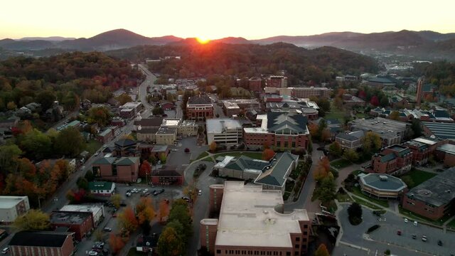 Aerial High Shot Over Boone Nc, North Carolina And Appalachian State University Campus