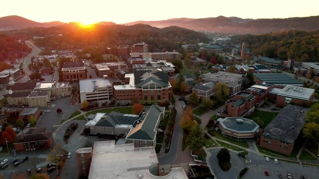 sunrise aerial boone nc, north carolina high above town