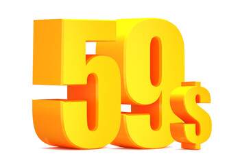 Gold 59 dollar .$ 59 word on white background. 3d illustration