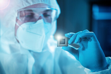 The scientist works in a modern scientific laboratory for the research and development of...