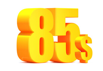 Gold 85 dollar .$ 85 word on white background. 3d illustration