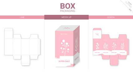 pink minimal Box packaging and mockup die cut template