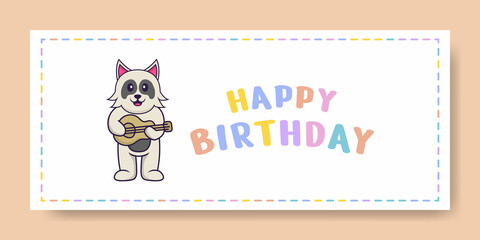 Happy Birthday banner with Cute dog cartoon character. Vector Illustration