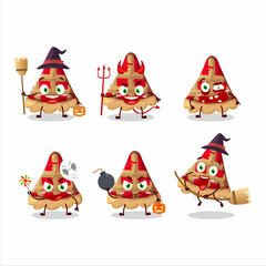 Halloween expression emoticons with cartoon character of slice of apple pie