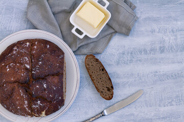 Homemade rustic sourdough rye bread loaf