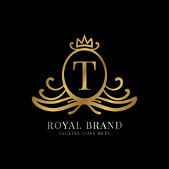 letter T royal crest vector logo design for vintage brand and beauty care initial